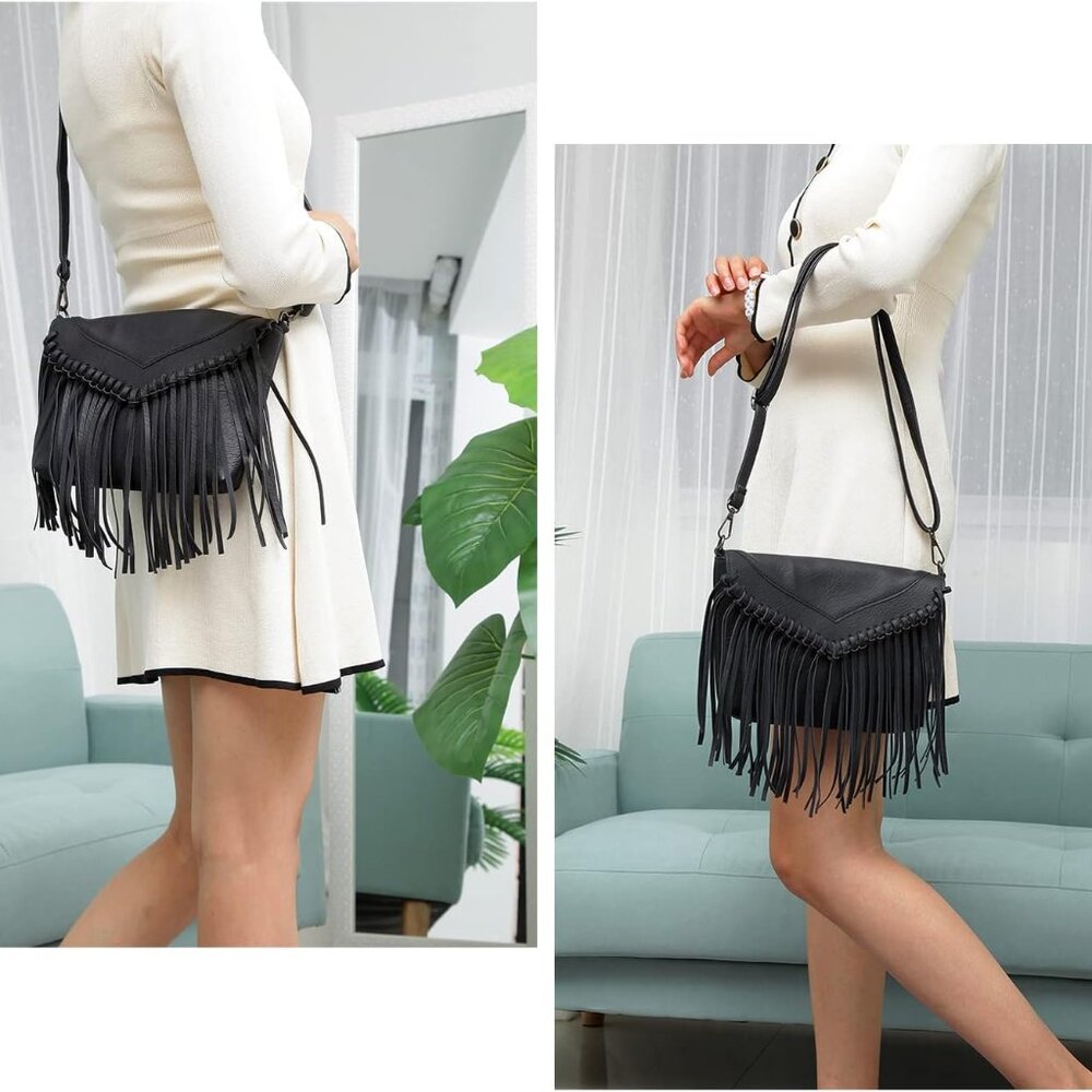 Fringe Crossbody Purse for Women Western Cowgirl Purse Leather Tassel Fanny Pack - Picture 6 of 7